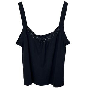 Michael Simon Tank Top Womens 2X Black Beaded V-Neck Knit Sleeveless Shell